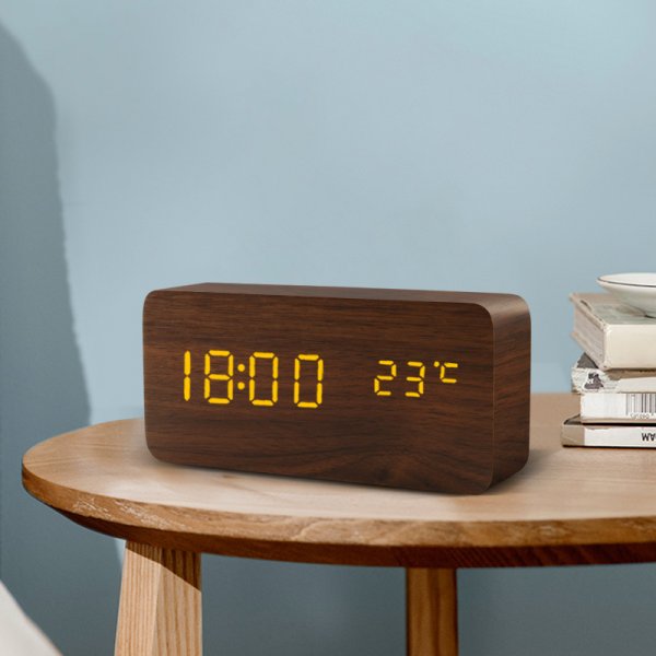 Alarm Clock LED Wooden Watch Table Voice Control Digital Wood Despertador USB/AAA Powered Electronic Desktop Clocks